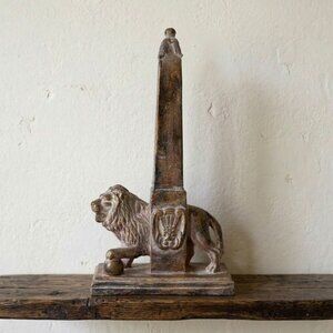 Vintage Grand Tour Style Lion Obelisk Sculpture Figurine Gold Verdigris Bronze